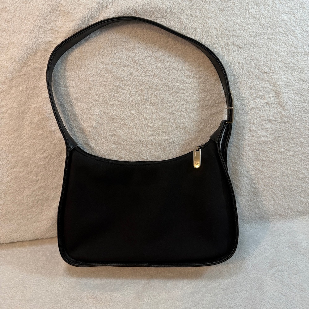 Enzo Angiolini Black Nylon Shoulder Bag Pebbled Leather Trim Baguette Purse - Picture 9 of 13